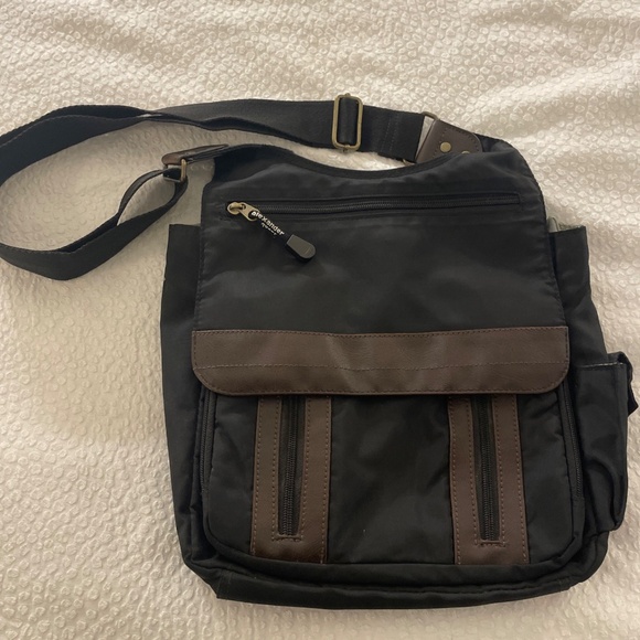 Derek Alexander Crossbody Nylon Bag Black with Brown Trim‎ - Picture 2 of 7